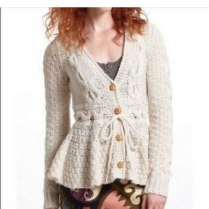 Anthropologie Sparrow Cream Stitch Peplum Cardigan